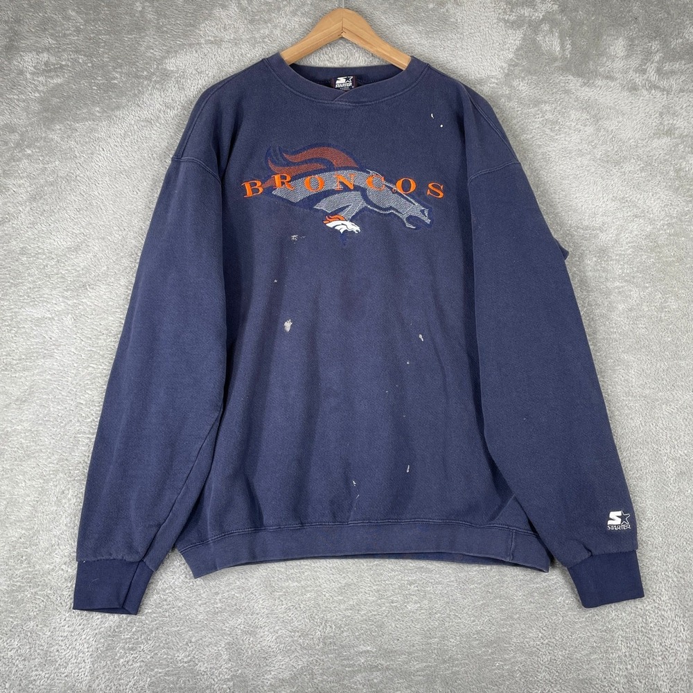 Vintage Starter Denver Broncos Sweatshirt Mens XL Blue NFL Football Distressed